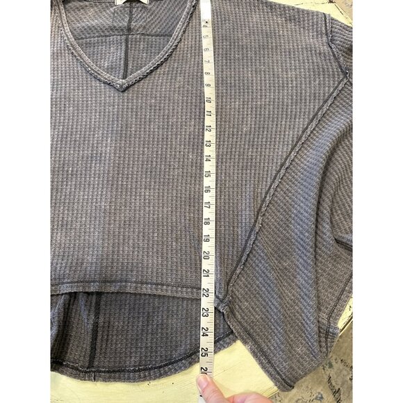 We The Free Oversized Gray Waffle Knit V-Neck Long Sleeve Top S - Picture 5 of 5